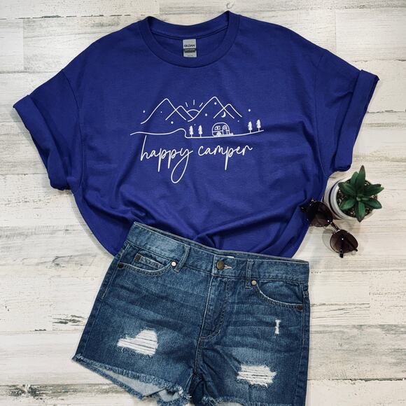 Happy Camper Adventure Women’s Medium T-Shirt Short Sleeve Purple - Picture 1 of 6